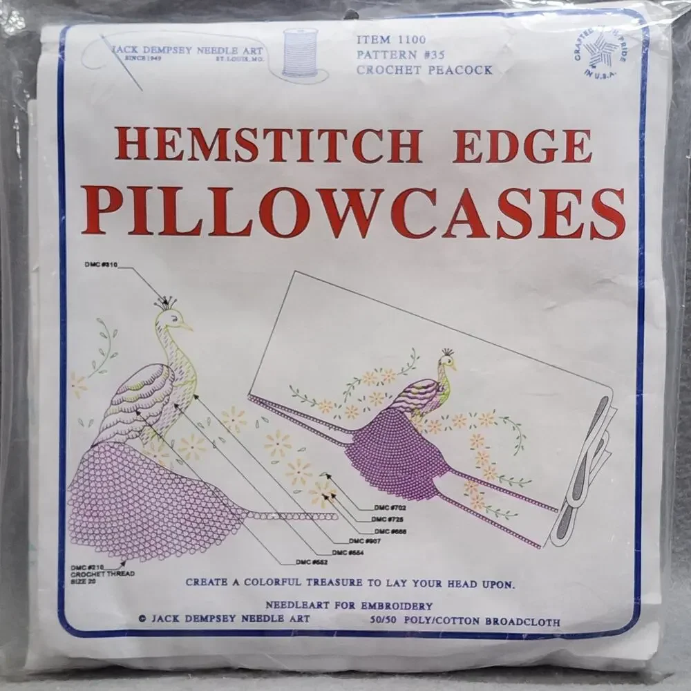 Peacock Hemstitch Edge Pillow Cases Crochet Embroidery Jack Dempsey Needle Art